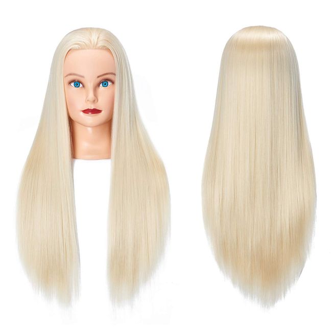 Training Head 26"-28" Long Hair Mannequin Training Head Dolls for Cosmetology Synthetic Fiber Hair Styling Hairdressing Manikin Head for Hairdresser with Clamp Stand (1711W61320)