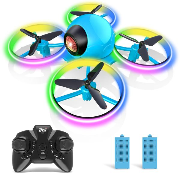 Dwi Dowellin Mini Drone for Kids, 4.9 Inch Small Flying Toys Drones with LED Light One Key Take Off Spin Flips RC Mini Drones Nano Quadcopter Long Flight Time Drones for Beginners and Adults, Blue