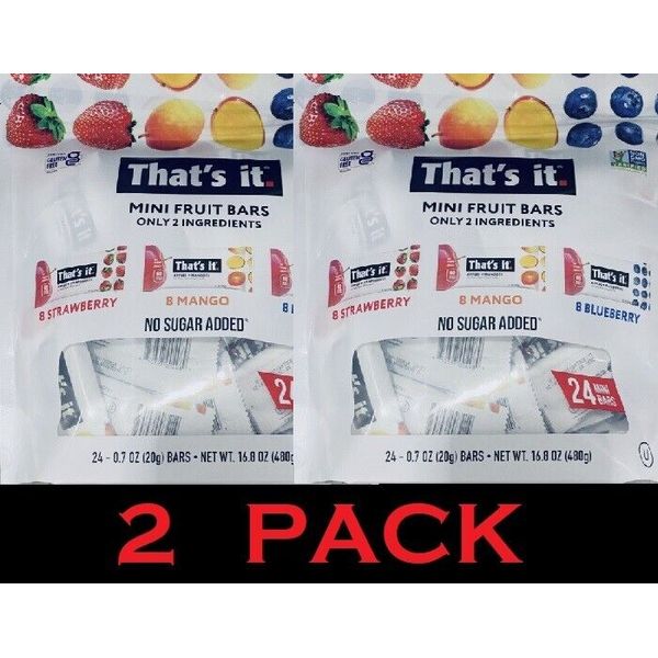 2x THAT'S IT Mini Fruit Bars Blueberry Strawberry & Mango Variety 48 BARS 2 PACK