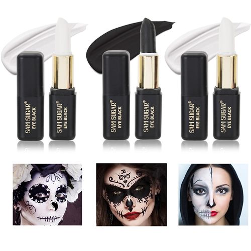3 pezzi Halloween Make-up Stick, nero bianco Make-up Face Paint Halloween Make-up Stick Lipstick Theatrical Make-up Set Halloween Face Paint Vampire Zombie Skeleton Clown Make-up Art Party