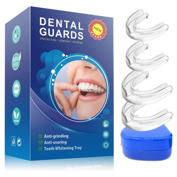 Mouth Guard for Teeth Grinding, 4 Pack Sleep Mouth Guard, Anti Grinding Mouth Guard for Sleeping at Night, Reusable Mouth Guards Grinding Teeth to Prevent Bruxism