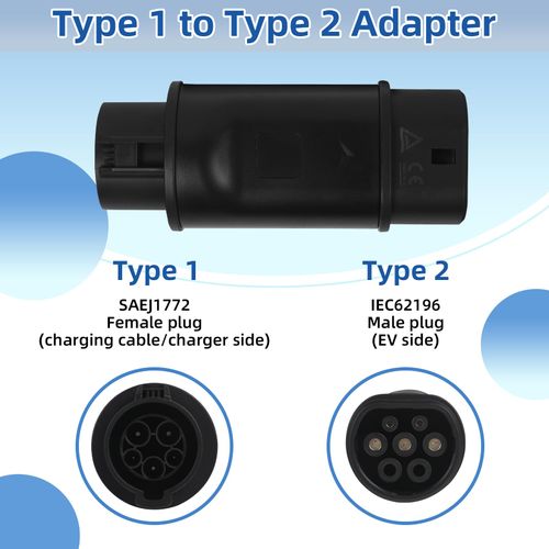 AOHEWEI Type 1 to Type 2 EV Charging Adapter, 240V 32A SAE J1772 to IEC62196 Car Charger Cable Adapter, Type 1 EV Charging Cable or Charger to Type 2 Electric Vehicle Converter