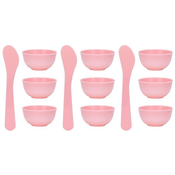 lasenersm 9 Pieces Mini Plastic Facial Mask Mixing Bowl with Stirring Spatula Facemask Bowl Mud Mask Mixing Bowl DIY Skin Care Mixing Tool Kit for Lady Women Home Beauty Salon Use, Pink