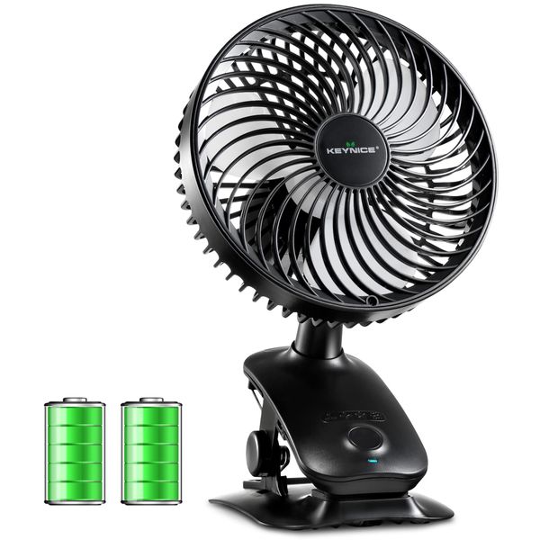 Keynice KN-618 USB Fan, Automatic Oscillation, Silent, Clip, Tabletop, Small, Rhythm, Rechargeable, Power Saving, Wall Mounted, 4 Adjustable Air Flow, Continuous Use, Japanese Instruction Manual Included (Black)