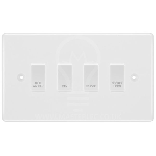 BG W4GA White 4 Gang Custom Labelled Appliance Grid Switch
