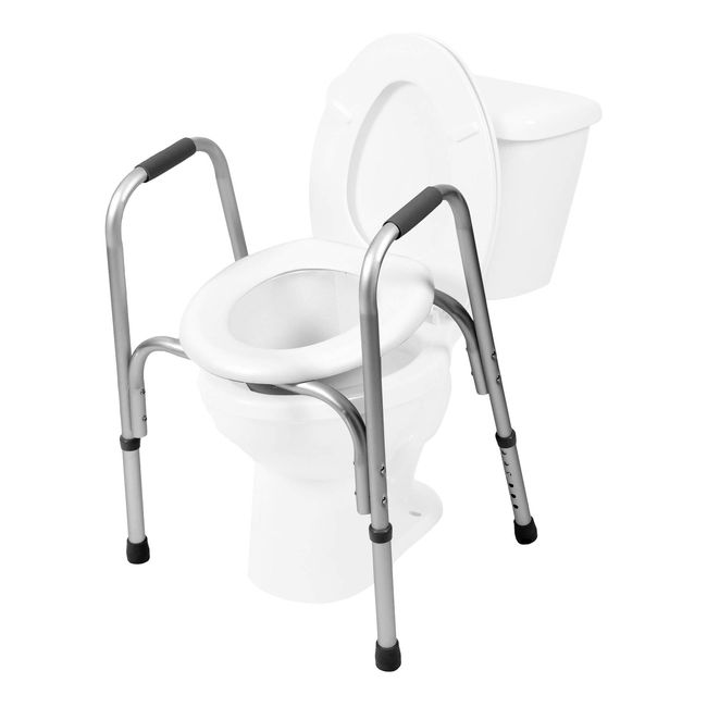 PCP Raised Toilet Seat and Safety Frame (Two-in-One), Adjustable Rise Height, Secure Elevated Lift Over Bowl, Made in USA, Regular