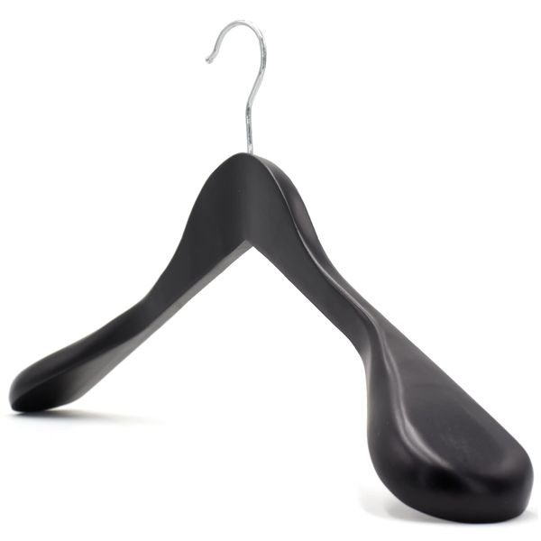 The Hanger Store 2 Black wooden coat hangers with broad ends for coats and jackets