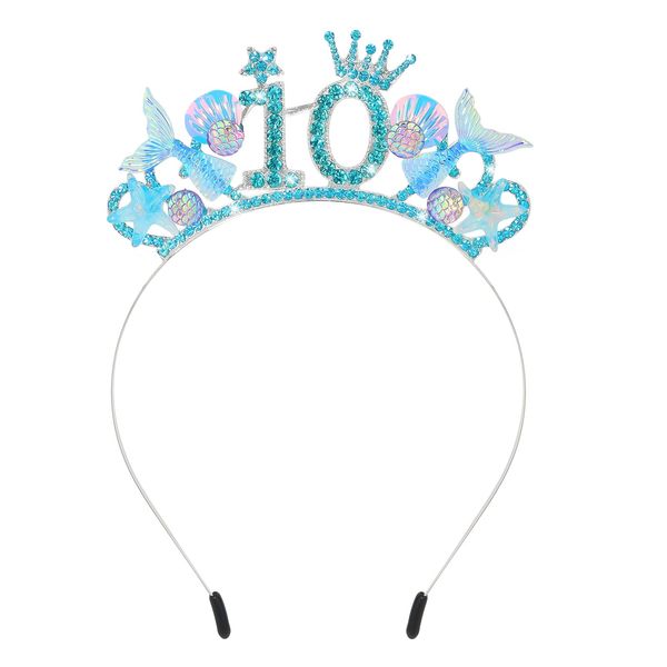 BAHABY Little Mermaid Birthday Decorations 10th Birthday Girl Headband Mermaid Party Favors Mermaid Rhinestone Hair Accessories for Girls- Blue