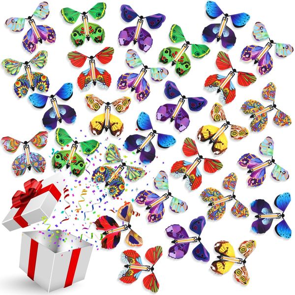 Lenwen 100 Pcs Magic Flying Butterfly Wind up Butterfly Paper Butterflies That Fly Rubber Band Powered Butterfly for Bookmark Card Surprise Gift Wedding Birthday Party 10 Styles, 4.41 x 4.92 Inch