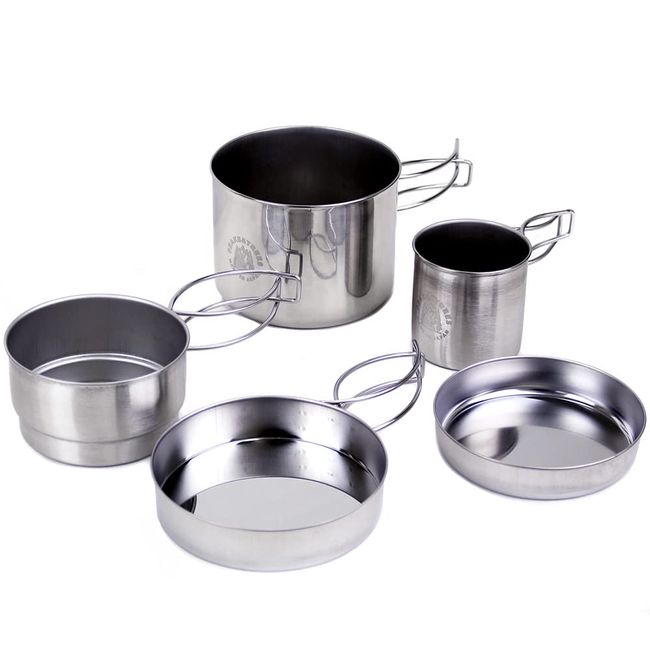 PEAKS & TREES Camping Multi Cooker Set, Stainless Steel, 5 Pieces, Outdoor Pot, Made in Tsubamesanjo, Made in Japan, Direct Fire, Cookware, Cooking, Climbing, Lightweight, Solo, Family, For Two People, Peaks & Trees