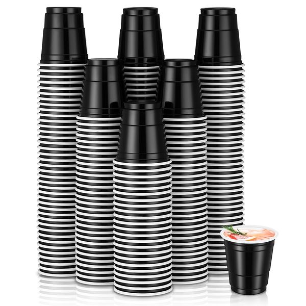 Yetene 200 Pcs Disposable 2oz Shot Cups Shot Glasses Plastic Cups 2 oz Party Mini Cups for Birthday Party Taste Serving Snacks Samples and Tastings (Black)