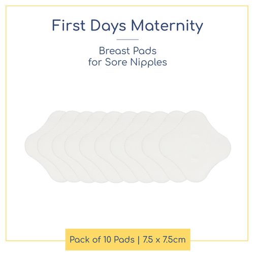First Days Maternity - Hydrogel Breast Pads for Sore Nipples, Instant Cooling Relief, Suitable for All Skin Types, Pads with Soft Fabric Backing and 1 mm Thickness, 7.5 cm x 7.5 cm, Pack of 10 Pads