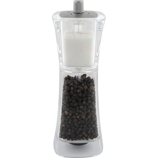 Grunwerg 9175M Gmill Acrylic Combination Pepper Mill, Ceramic Adjustable Peppercorn Grinder and Salt Shaker, 18cm, Clear