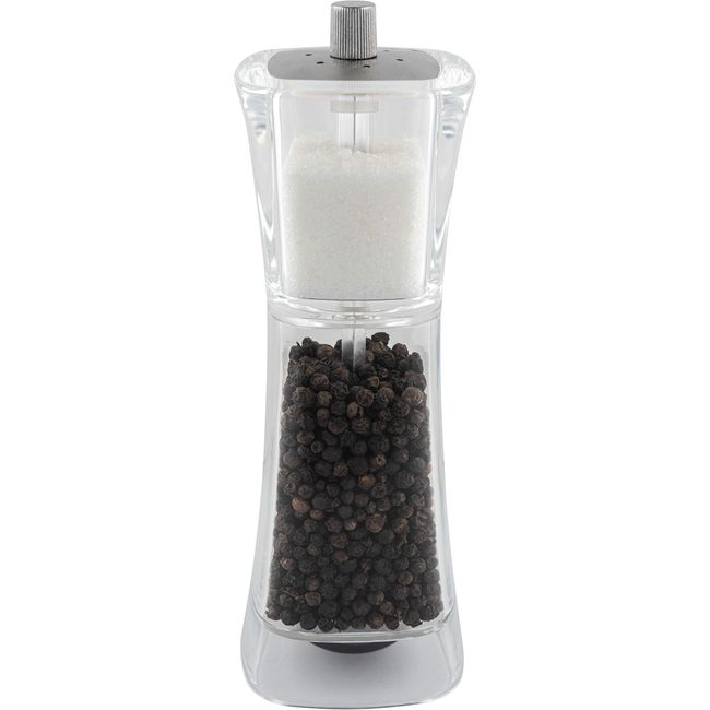 Grunwerg 9175M Gmill Acrylic Combination Pepper Mill, Ceramic Adjustable Peppercorn Grinder and Salt Shaker, 18cm, Clear