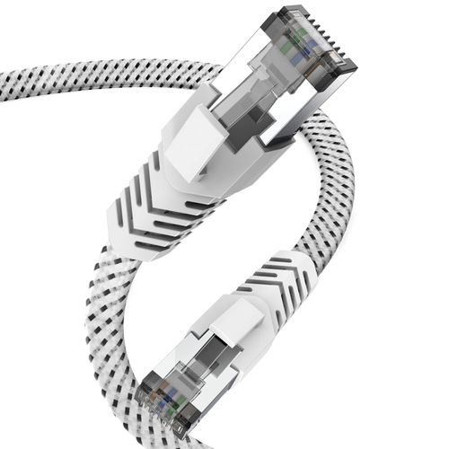 LAN Cable, CAT8 3.3 ft (1 m), Mesh, Flat Category 8 Run Cable, Ankuly Ultra Fast 40Gbps/2000MHz FTP CAT8 Compliant Ethernet Cable Crack Prevention Shielded Server for Enterprises Business Operations (1m White)
