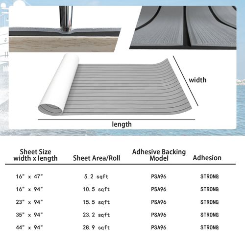 Boat Flooring EVA Foam Decking Sheet Faux Teak Marine Mat Marine Carpet Cooler Tops Seating Non-Slip Self-Adhesive Flooring Material for Motorboat RV Yacht Kayak Swimming Pool 94" x 47"/35"/23"/16"