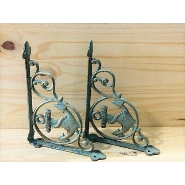 2 CAST IRON BOAT ANCHOR BRACKETS CORBELS BRACES WALL SHELF BRACKET NAUTICAL BOAT