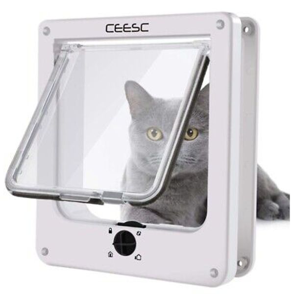 CEESC Magnetic Pet Door for Cats with 4 Way Switch Medium White Brand New in Box