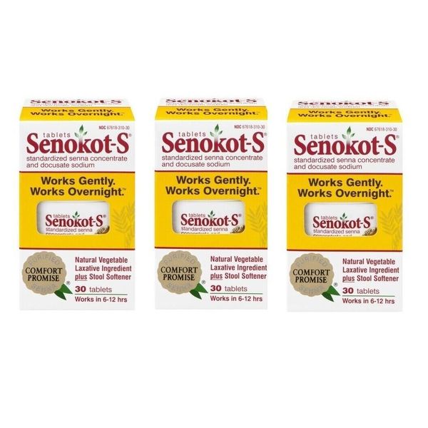 Senokot-S Laxative Plus Stool Softener Tablets 30 Count X 3 Packs