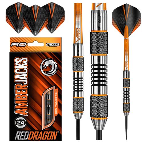 Red Dragon Amberjack Darts 21 g, 22 g, 23 g, 24 g or 27 g Professional Dart Set, 3 x Darts with Flights and Shafts