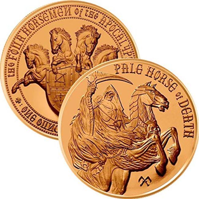 Jig Pro Shop Four Horsemen of The Apocalypse Series 1 oz .999 Pure Copper Round/Challenge Coin (Pale Horse of Death)