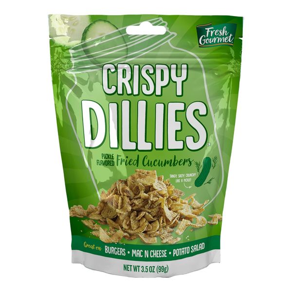 Fresh Gourmet Crispy Dillies Pickle Flavored Fried Cucumbers | 3.5 Ounce, Pack of 6 | Low Carb | Crunchy Snack and Sandwich Topper