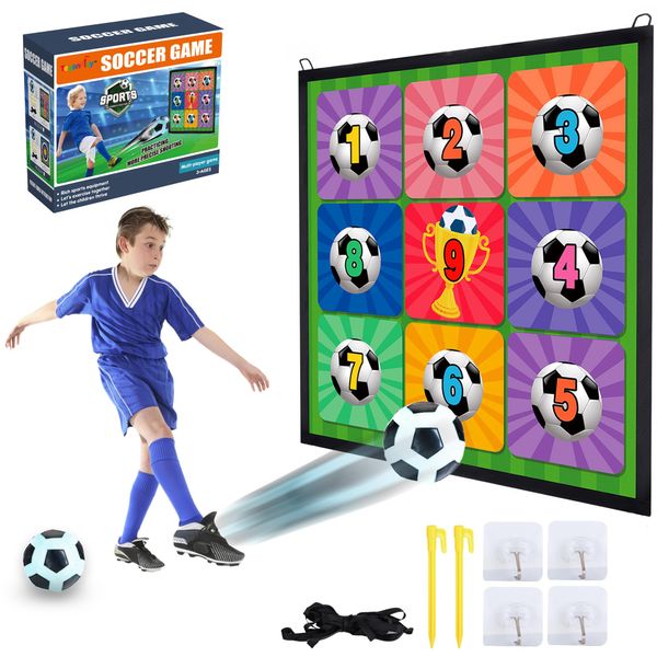 TeganPlay Toy Soccer Ball Game Set for Kids, Indoor Outdoor Backyard Toss Soccer Goal Game | Includes 1 Mat Target & 2 Balls