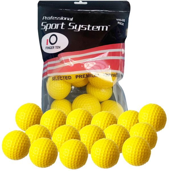 FINGER TEN Golf Practice Balls Elastic Foam Soft Value 12 Pcs, Golf Training Ball Spone Dimpled Exercise Balls for Golf Swing Training Aids Home Office (Yellow, 24 Pack)