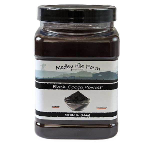 Black cocoa powder by Medley hills farm 1 Lb. in Reusable Container - Great Black cocoa powder for baking - Dutch Processed Cocoa Powder - Unsweetened