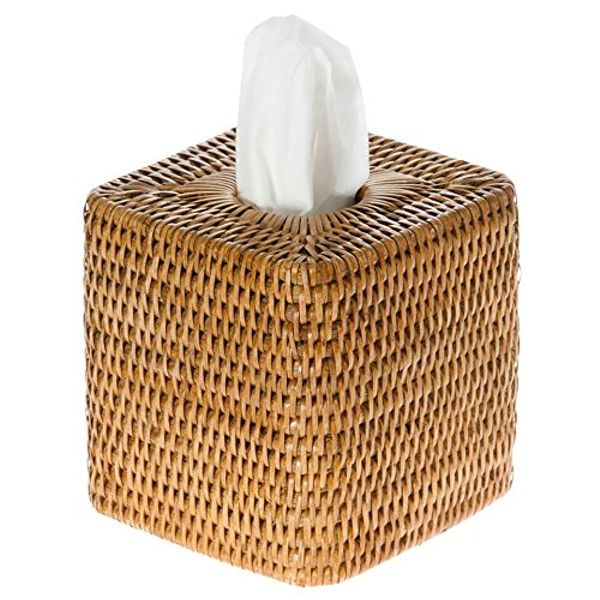 KOUBOO 1030055 La Jolla Rattan Square Tissue Box Cover, 5.5" x 5.5" x 5.75", Honey Brown