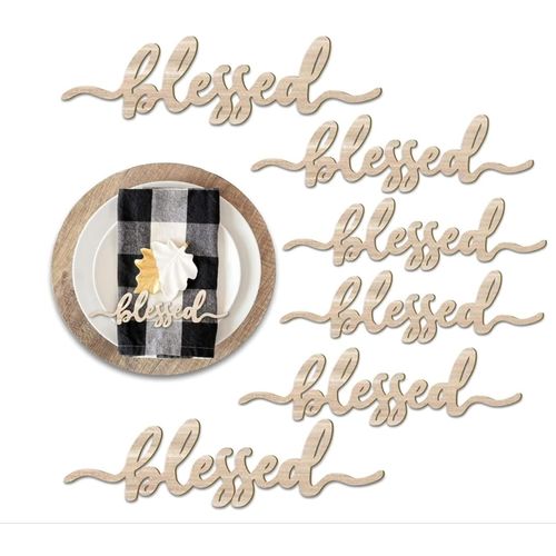 Thanksgiving Place Cards Blessed, Thankful, Grateful Wood Signs Fall Dining Table Plate Ornament Farmhouse Home Table Setting Decor 6 Pack (Thankful, Grateful, Blessed 18 Pack)