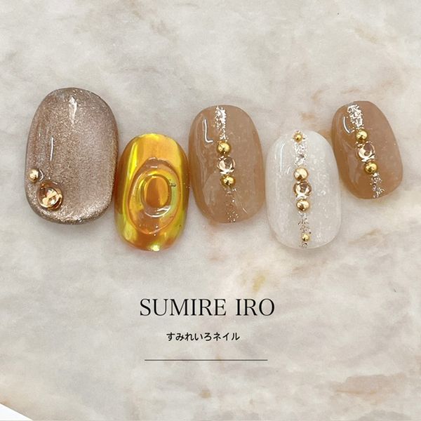 Nail tips False nails Bridal nails Short Coming-of-age nails Design Simple nails Nail Beige nails Small nails Large nails Very short Chibi nails Adult nails False nails Custom nails<br> [o2186] Brown magnet plump donut mirror line