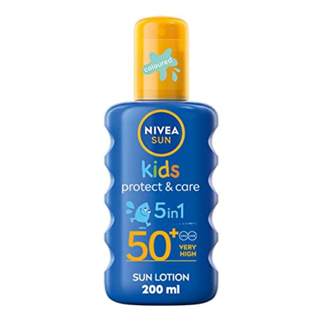 NIVEA SUN Kids Protect & Care Coloured Spray SPF 50+ (200 ml) Sunscreen Spray with SPF 50 Suncream for Kids’ Delicate Skin, Immediately Protects Against Sun Exposure