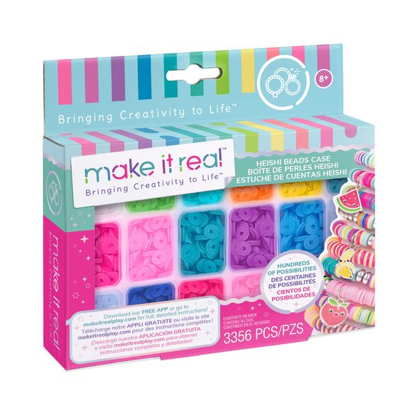 Make It Real - Heishi Beads with Storage Case - Jewelry & Charm Bracelet Making Kit with Storage Case - Friendship Bracelet Set with Beads, Charms & Thread - Arts & Crafts Bead Kit for Girls