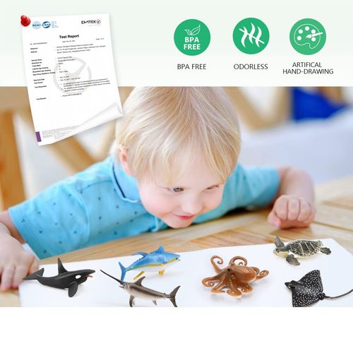 Volnau Mini Sea Creature Toys Figures 12PCS Ocean Fish Animal Figurines for Toddlers Kids Decoration Plastic Preschool Marine Pack and Bath Set Orca Great White Shark Turtle