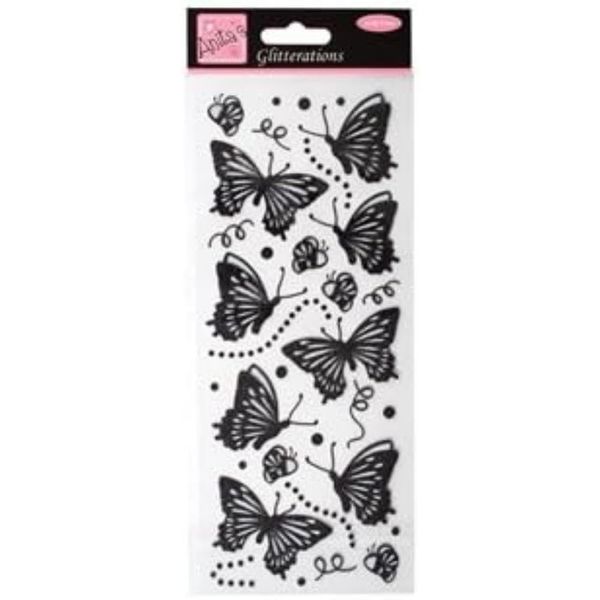 Anitas Glitterations Stickers, Butterflies, Black, For Scrapbooking, Card Making, Kids Play, Homework, Art, Craft, Embelish, Decorative, Paper, Card, Glass, Metal, Plastic, Foam