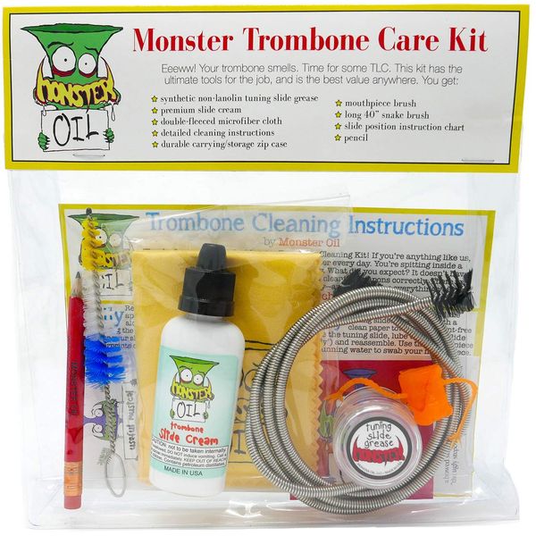 Monster Trombone Care and Cleaning Kit | USA-Based and Veteran-Owned! Slide Cream, Slide Grease, Mouthpiece Brush to Take Care of and Clean Your Trombone