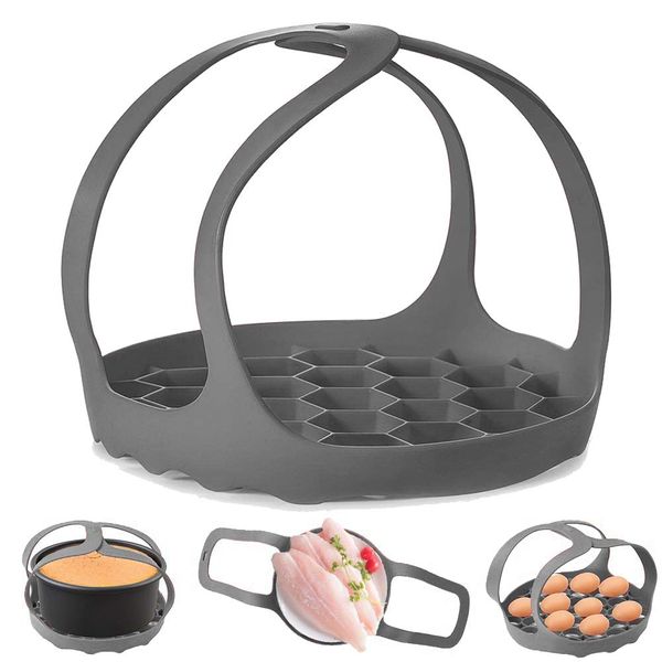 ddLUCK 3Qt Pressure Cooker Sling, Silicone Bakeware Sling for 3Qt Instant Pot, Multi-function Cooker Anti-scalding Bakeware Lifter Steamer Rack，BPA-Free Silicone Egg Steamer Rack (Gray)