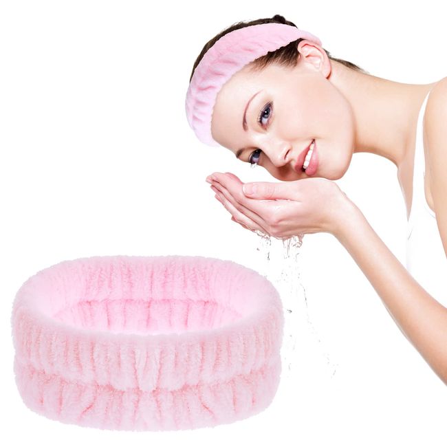 WLLHYF Spa Gesichts-Stirnband, Makeup-Stirnbänder Frottee-Haarband zum Waschen Gesicht Yoga Sport Dusche Hautpflege Elastisches Stirnband Wrap für Mädchen und Frauen (Rosa)