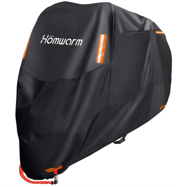 Homwarm 300D Thick Waterproof UV Anti-Theft Motorcycle Cover with Storage Bag (4XL, Black)