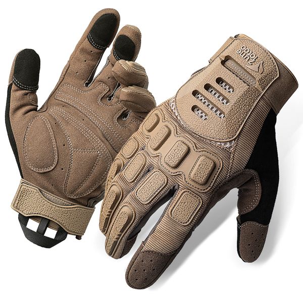 ZUNE LOTOO Full Finger Motorcycle Gloves for Men and Women, Touchscreen Motorbike Brown Gloves, Non-Slip Palm Padded MTB ATV BMX Gloves, for Cycling, Riding, Road Racing, Motocross, Airsoft, L