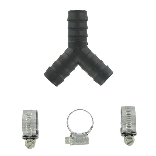 Paxanpax PLD1253 Universal 3-Way Y-Piece Hose Splitter Connector (17mm x 17mm x 17mm) & 3x 16mm-22mm Jubilee Clips Kit