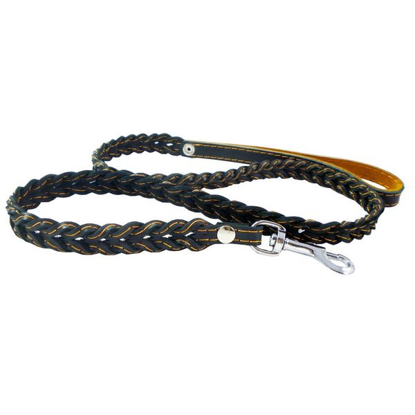 Genuine Leather Braided Dog Leash 4 Ft Long 3/4" Wide Black