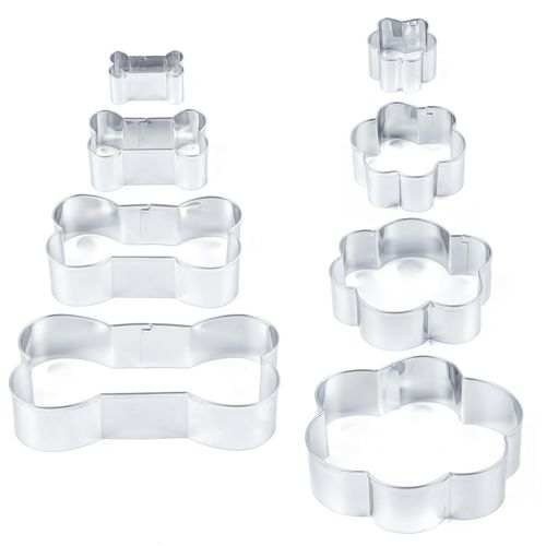 Framendino, 8 Pack Dog Bone Cookie Cutter Set Dogs Paw Print Shaped Stainless Steel Biscuit Mold for Treats Baking (4 Size)