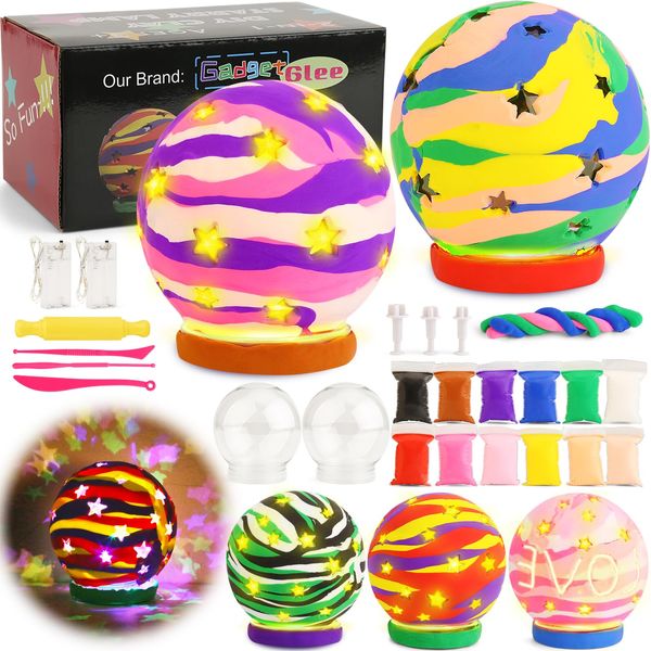 2 Set Clay Craft Kit for Kids Crafts 8-12 Girls, DIY Clay Kits Kid Art & Craft Gifts 8 10 11 12 Year Old Girl Cool Presents Tween Girls Air Dry Clay Art Kit Projects Make Your Own Clay Luminaries