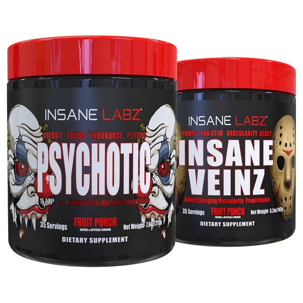 Psychotic, and Insane Veinz, Pre workout Stack (Fruit Punch)