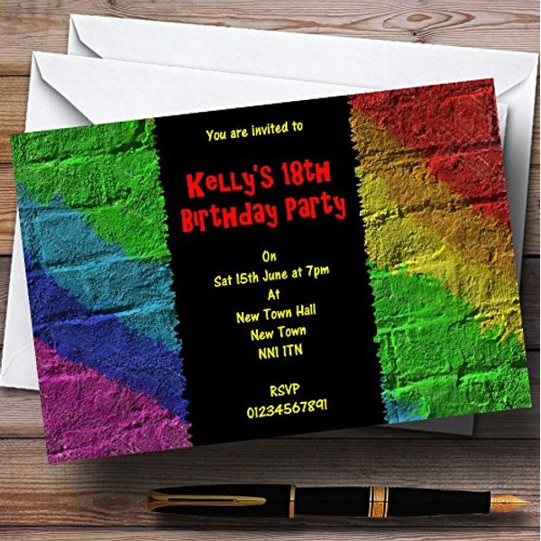 Fingerprint Designs Rainbow Graffiti Wall Personalised Party Invitations