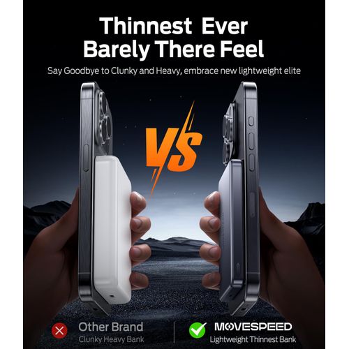 MOVE SPEED 0.5'' 10,000mAh Magnetic Power Bank, Alloy-Design MagSafe Portable Charger,Fast Charging Magsafe Battery Pack for iPhone 16/15/14/13/12,Travel Essential,Glacier Gray