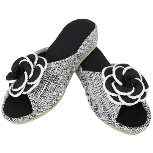 Elegant Interior [Princess Legs Room Shoes] Ribbon Slippers L Size 71036SP Black White