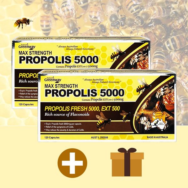 Nature's Greenway Propolis 5000 120 capsules + Redseal Propolis toothpaste gift / Sayo International, 1 pc (13% discount), 1 pc, 120 tablets
